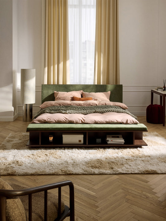 Clarnett Wooden Bed Frame with Bench and Side Shelves