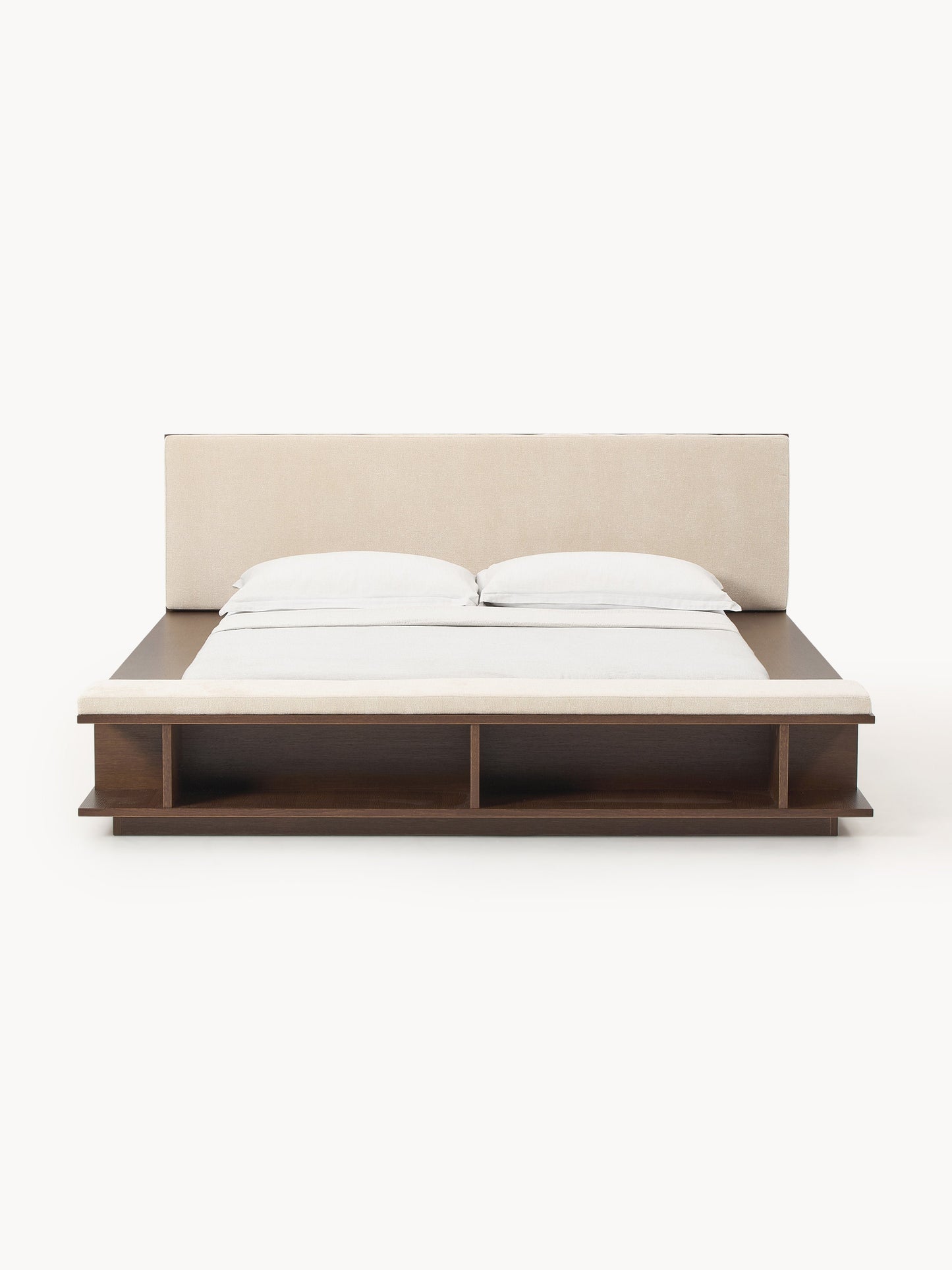 Clarnett Wooden Bed Frame with Bench and Side Shelves