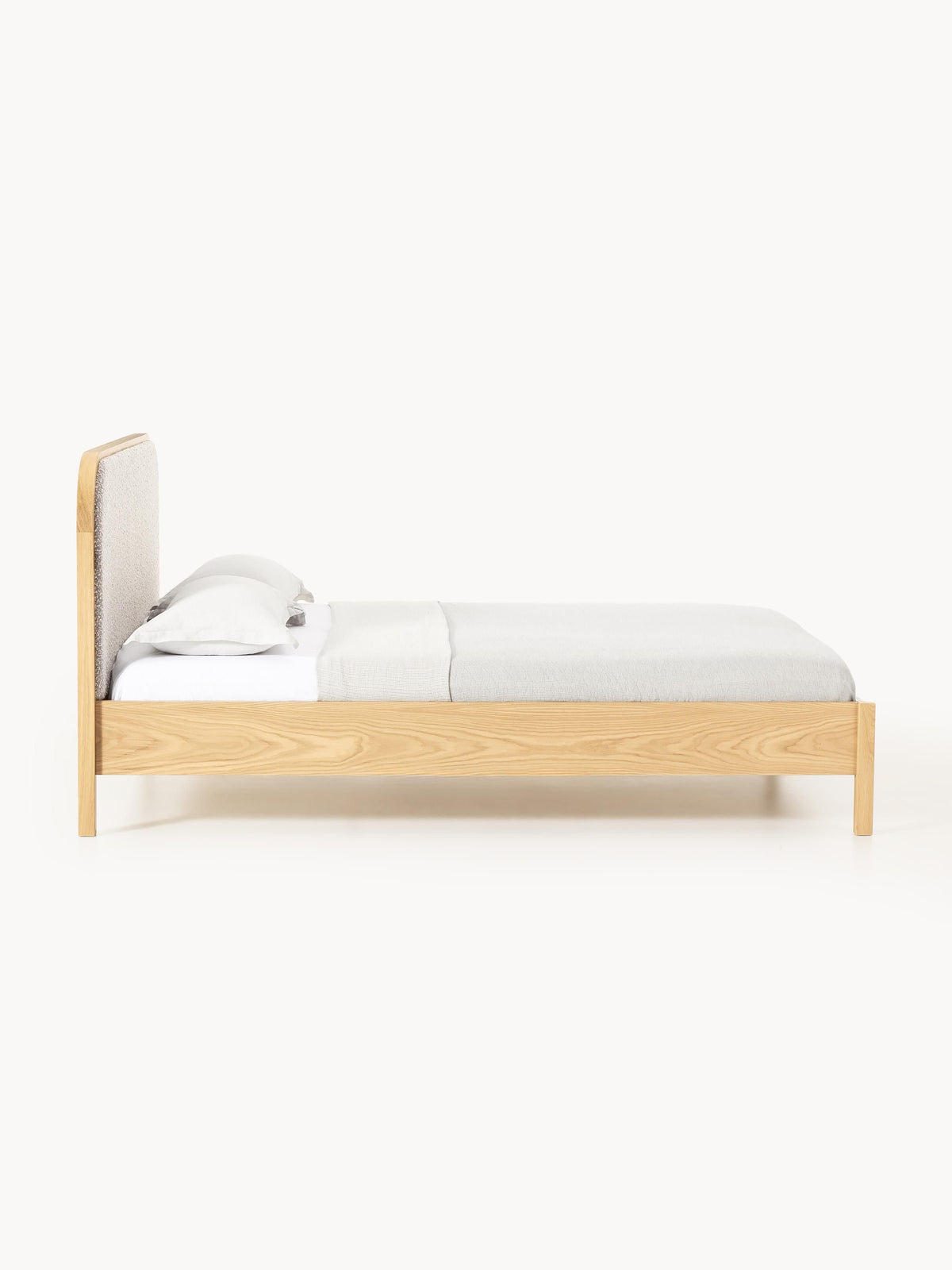 Jonnick Wooden Bed with Bouclé Headboard