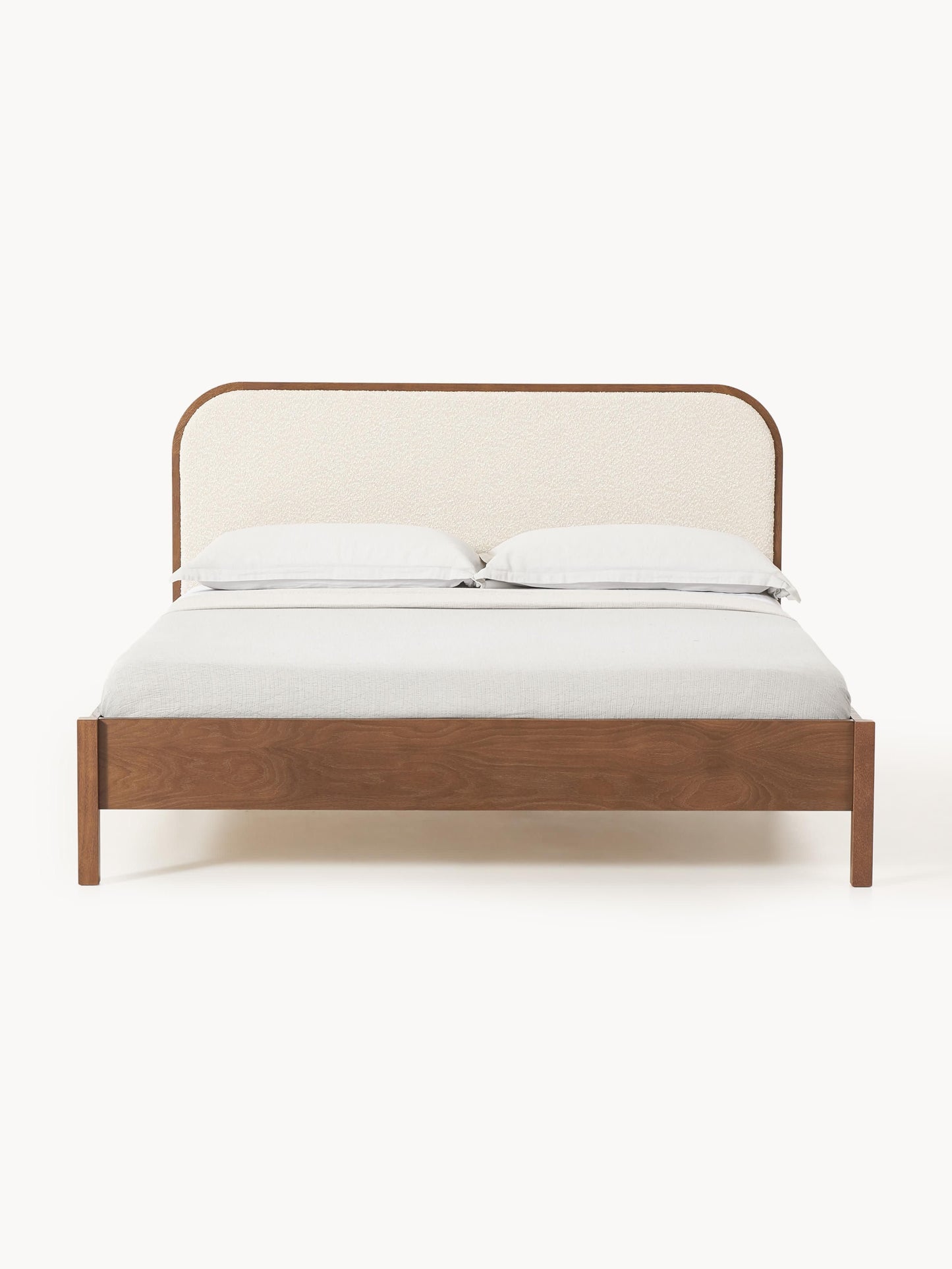 Jonnick Wooden Bed with Bouclé Headboard