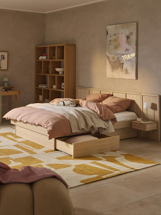 Nantica Wooden Bed with Headboard and Bedside Tables