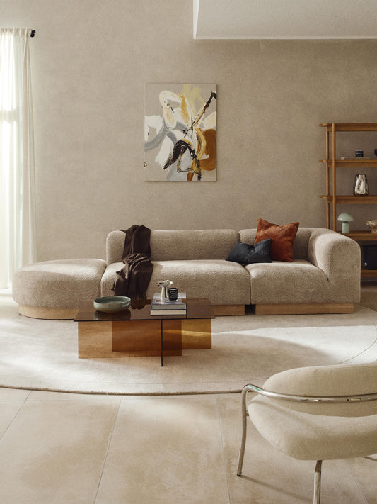 Natera Modular Ottoman in Teddy Bouclé with Stool (Left/Right)