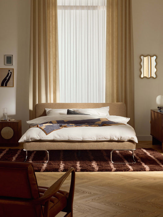 Olinka Bouclé Upholstered Bed with Metal Legs