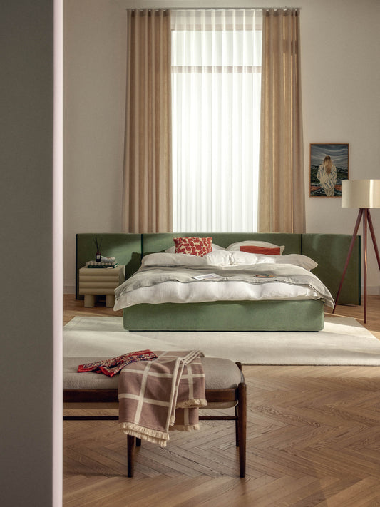 Otinno Upholstered Bed with Folding Headboard
