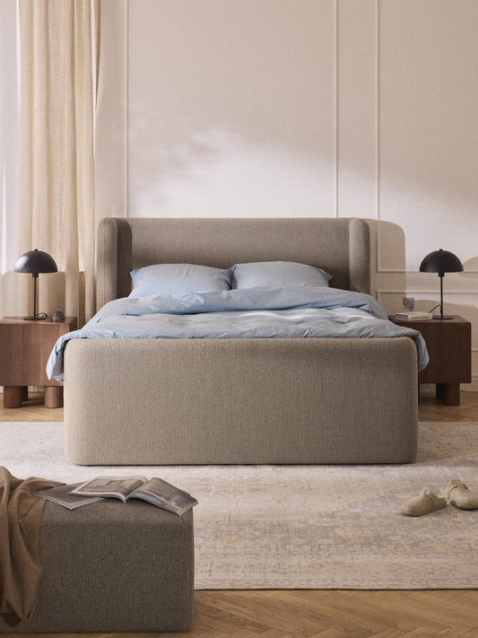 Perlita Bouclé Box Spring Bed with Storage