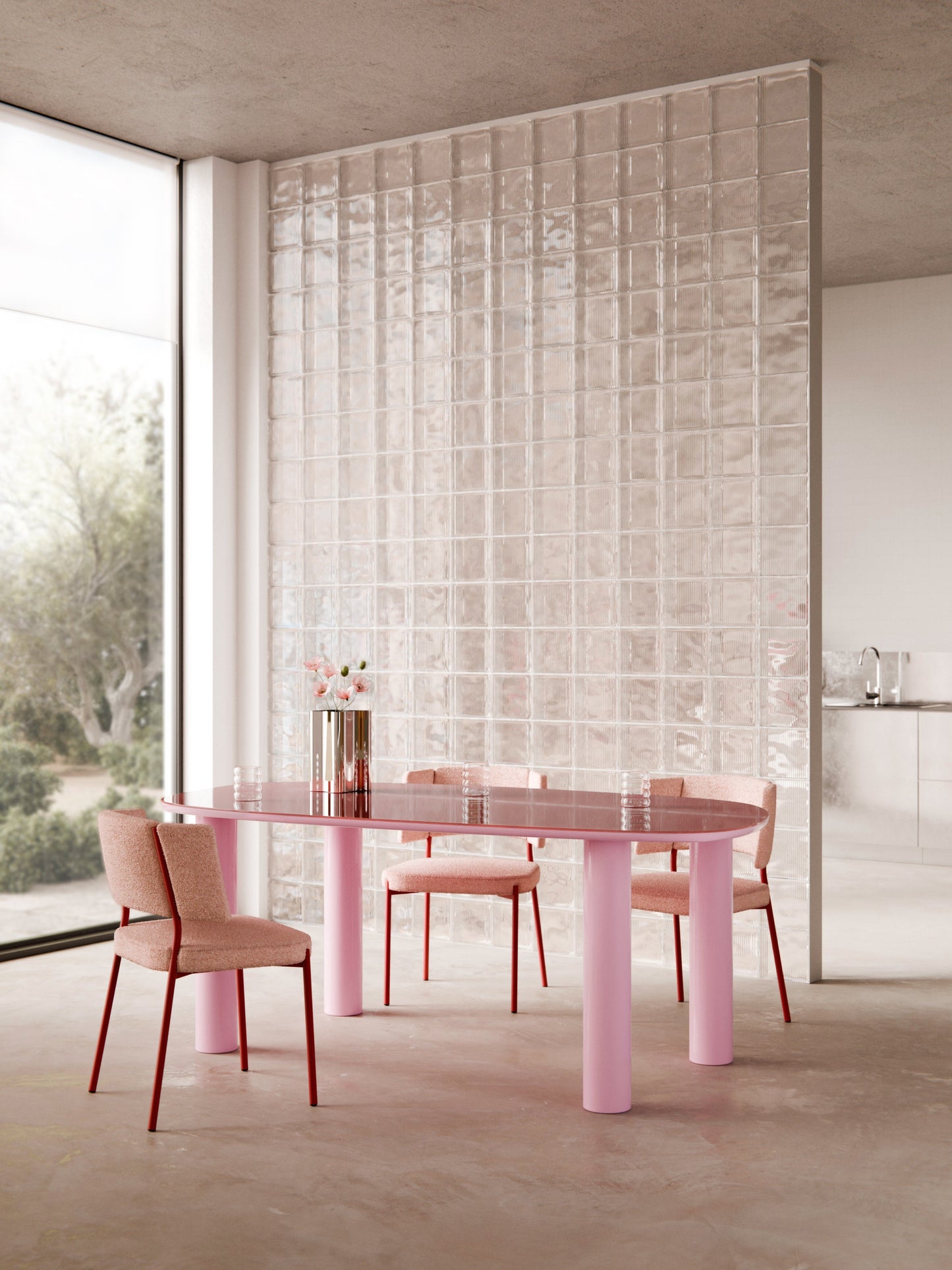 Benetto Organic Dining Table with Glass Top, 200 x 110 cm