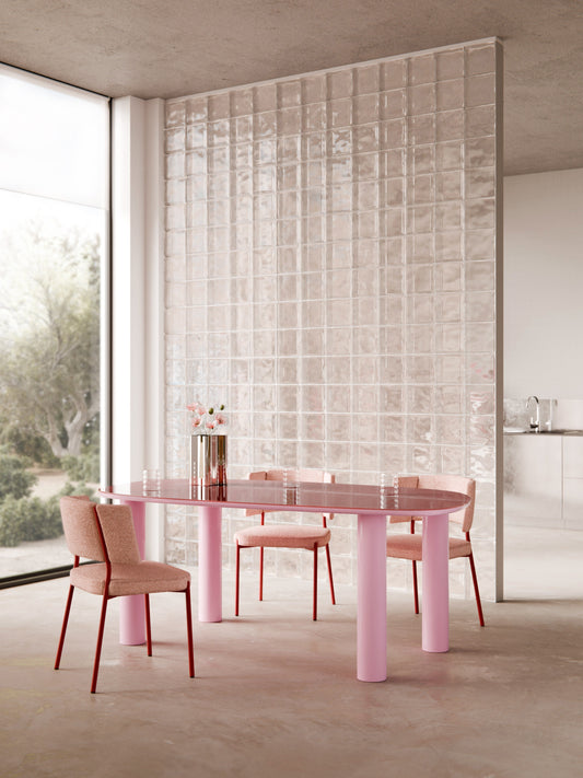 Benetto Organic Dining Table with Glass Top, 200 x 110 cm