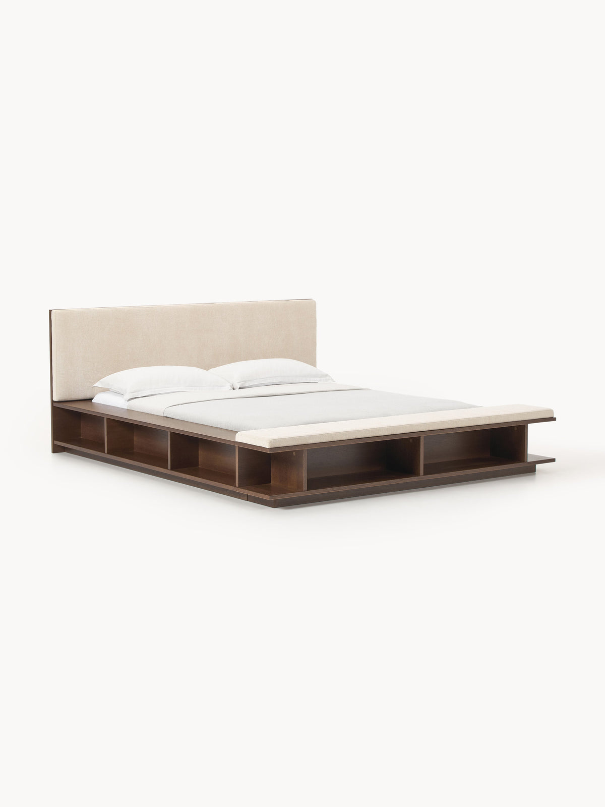 Clarnett Wooden Bed Frame with Bench and Side Shelves