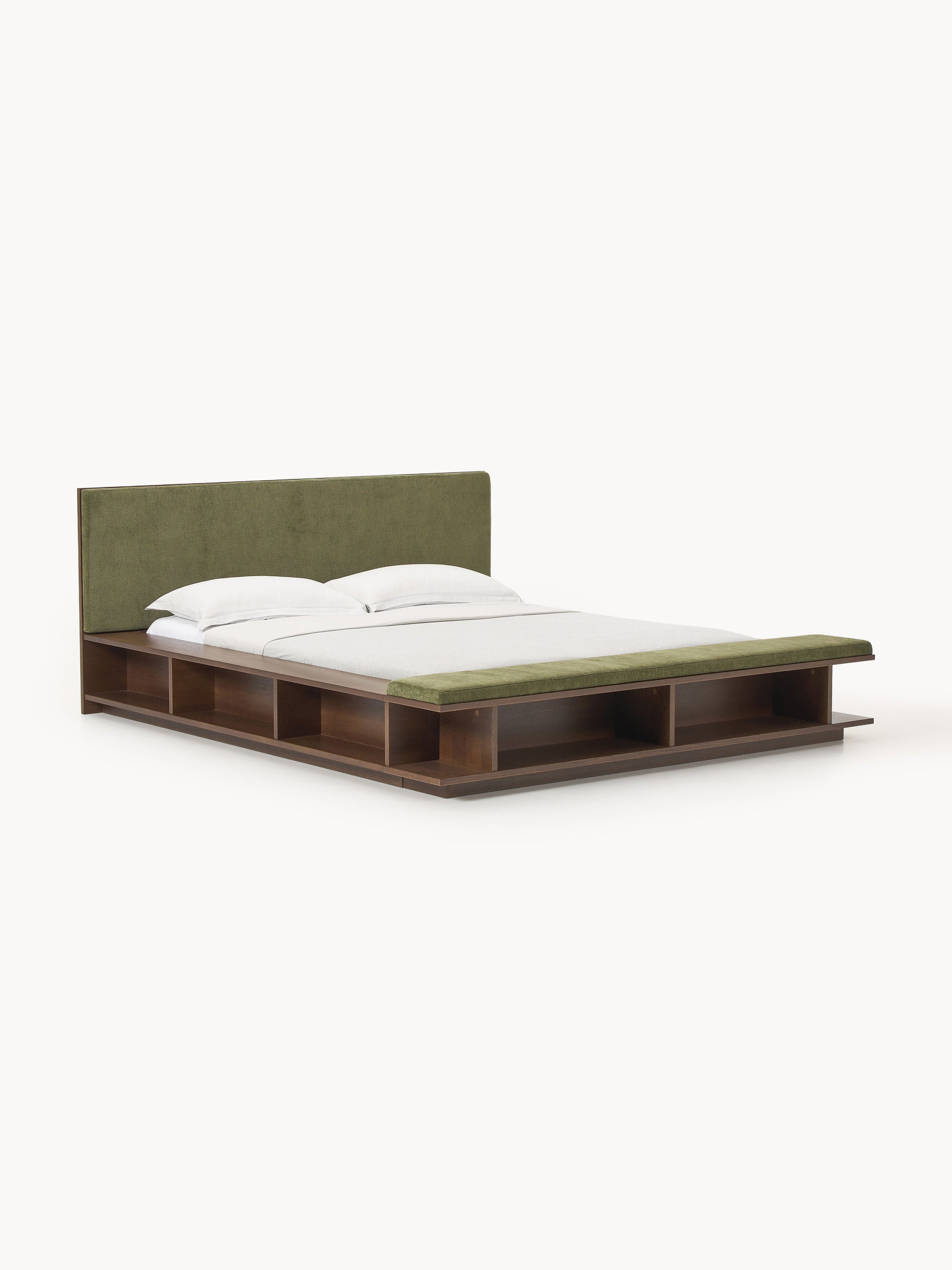 Clarnett Wooden Bed Frame with Bench and Side Shelves