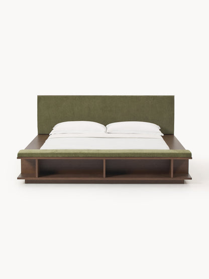 Clarnett Wooden Bed Frame with Bench and Side Shelves