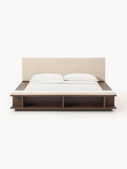 Clarnett Wooden Bed Frame with Bench and Side Shelves