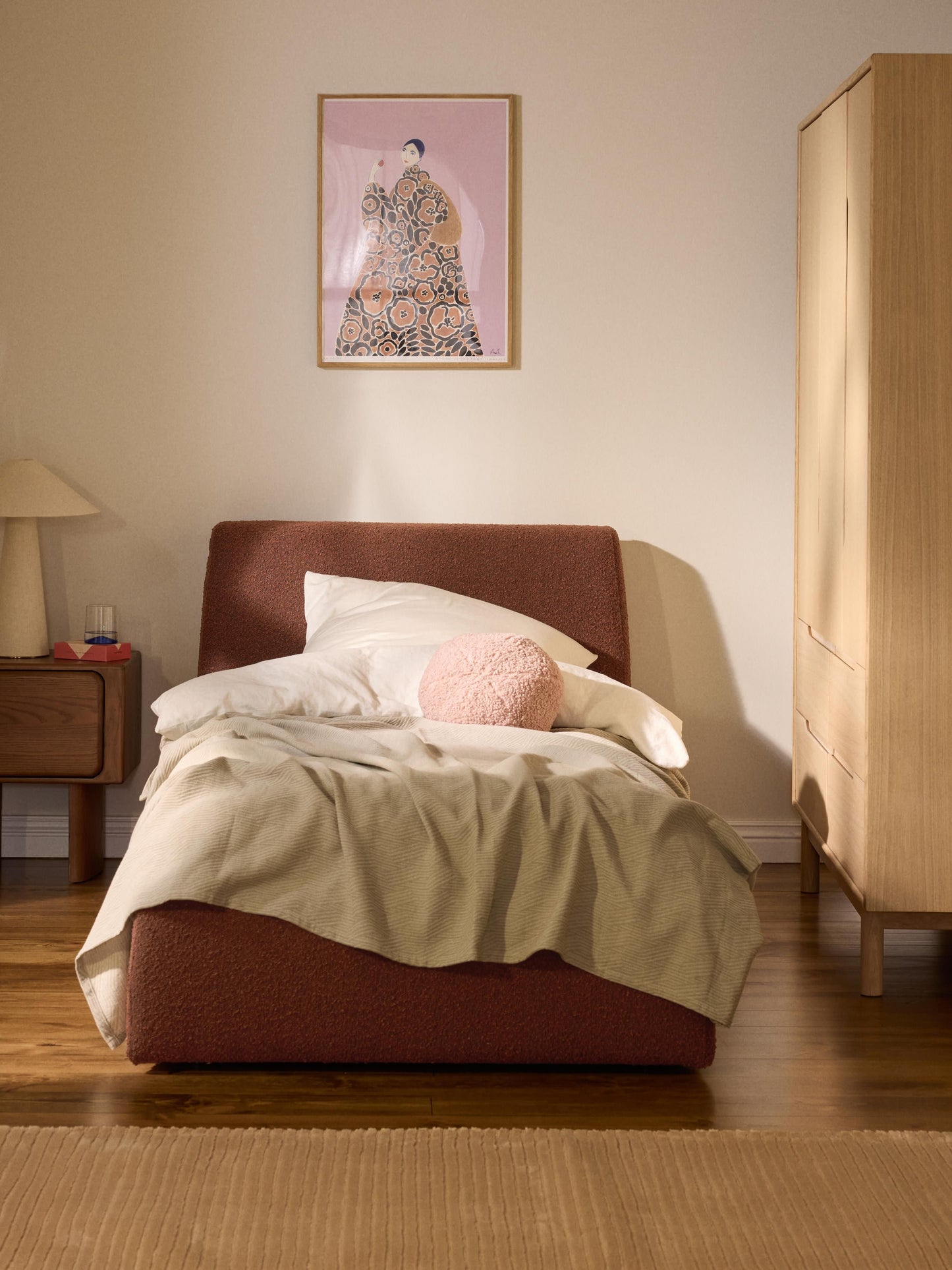 Clodina Bouclé Single Bed with Storage