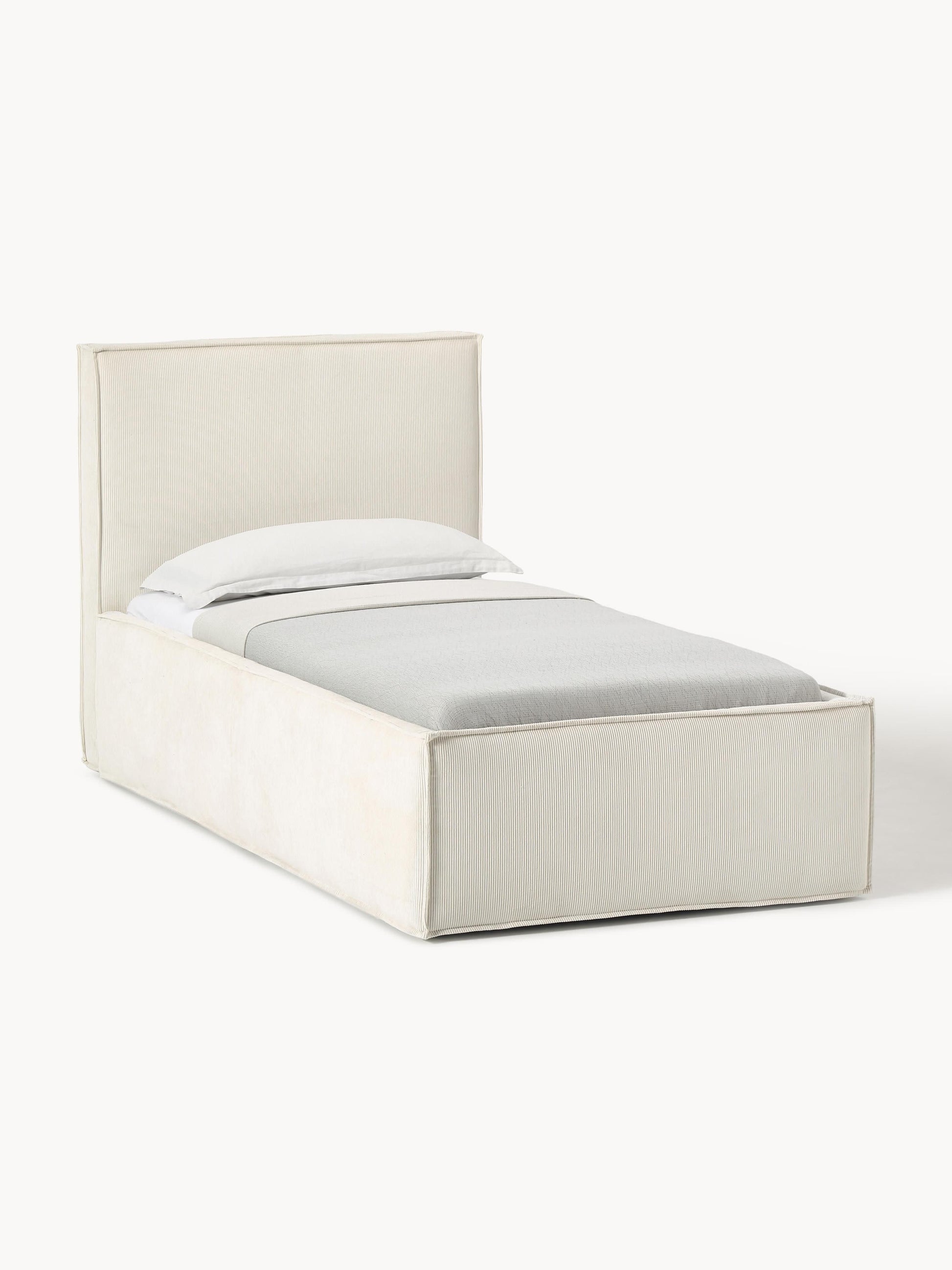 Drenna Corduroy Single Bed with Storage