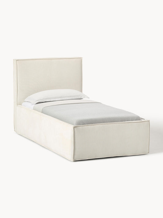 Drenna Corduroy Single Bed with Storage