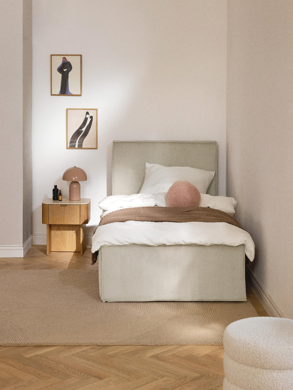 Drenna Corduroy Single Bed with Storage