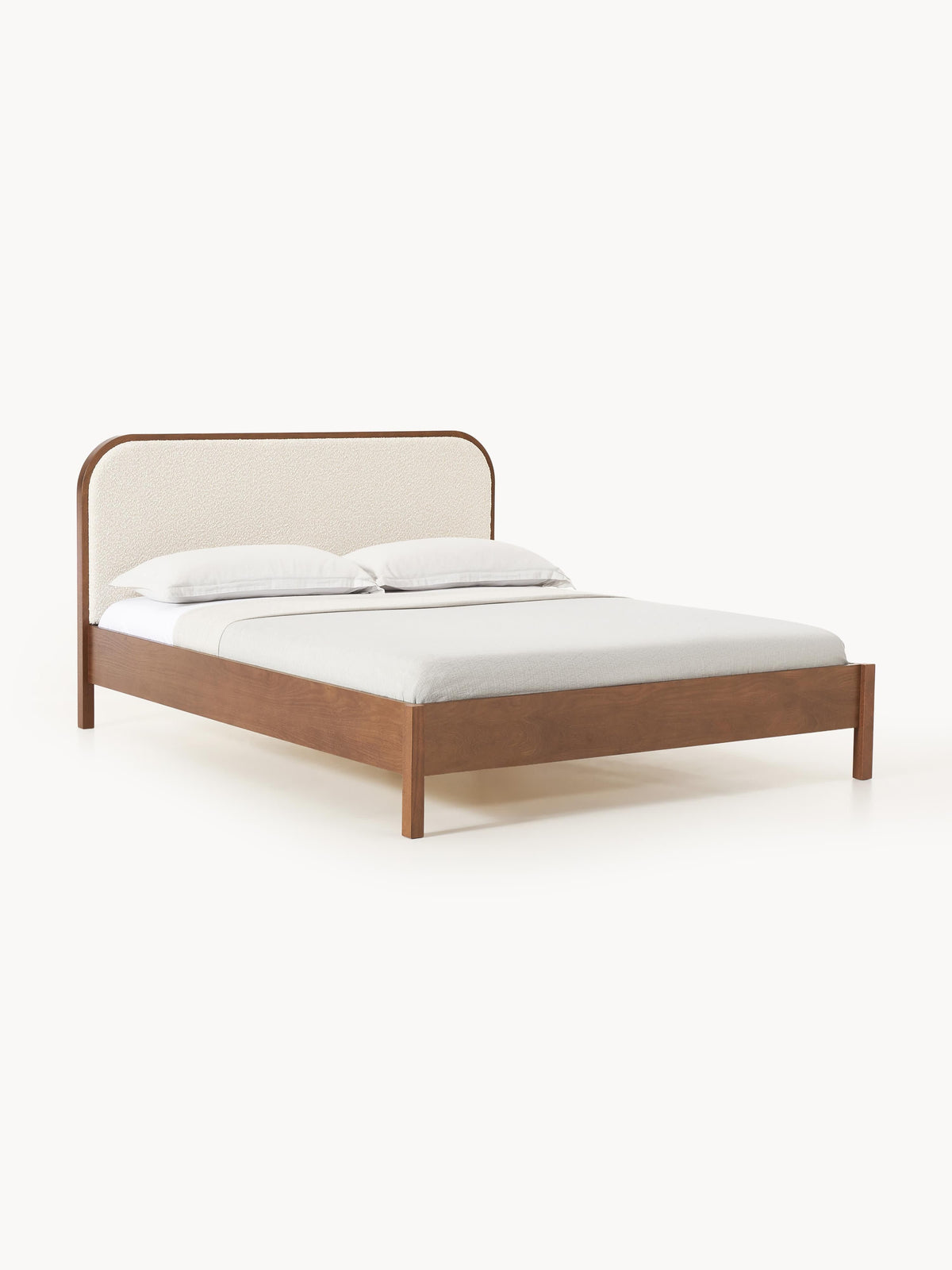 Jonnick Wooden Bed with Bouclé Headboard