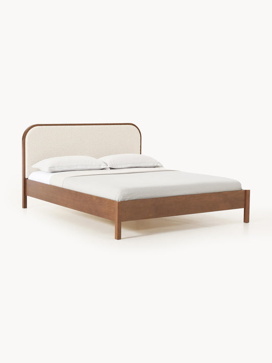 Jonnick Wooden Bed with Bouclé Headboard