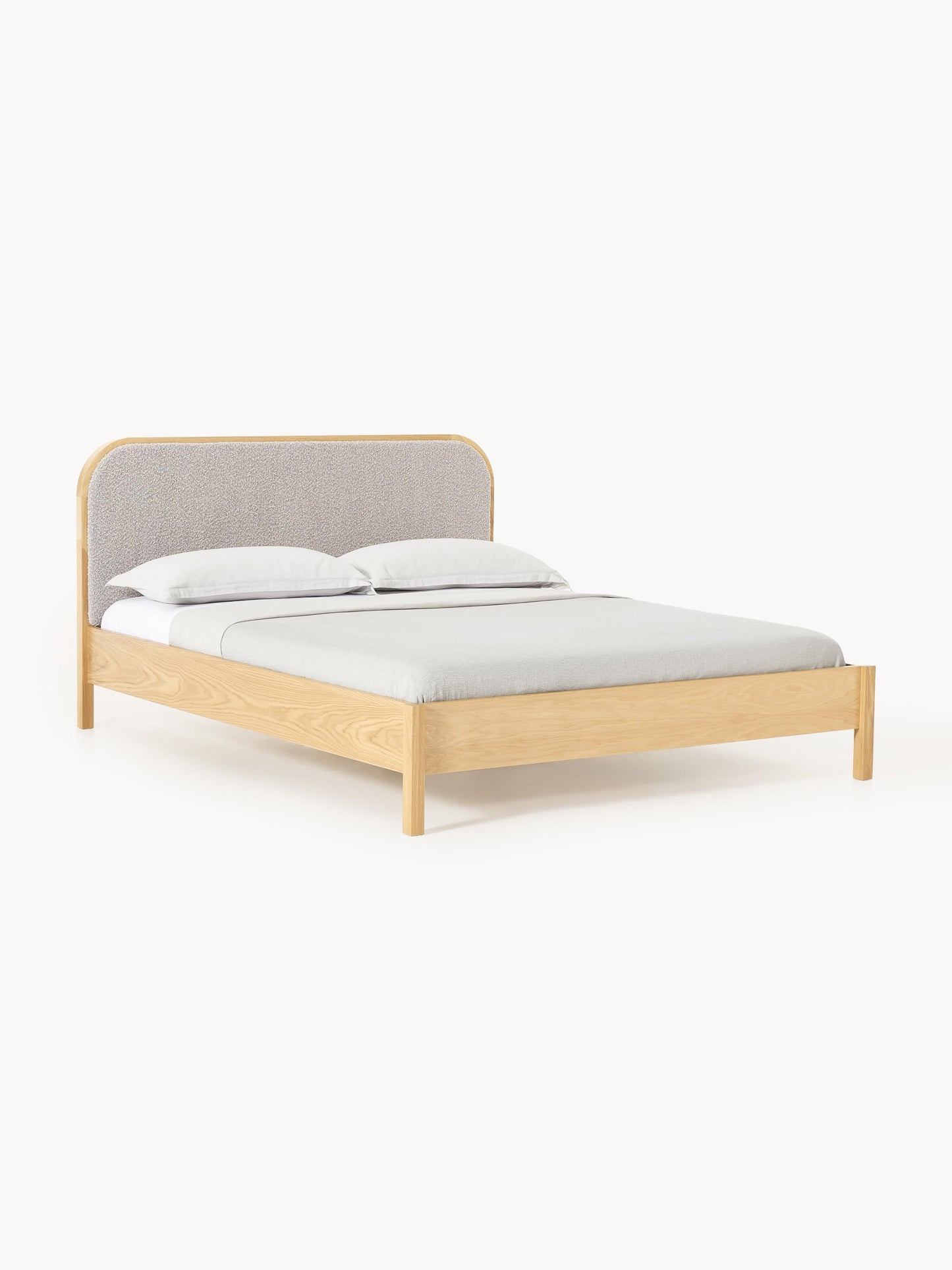 Jonnick Wooden Bed with Bouclé Headboard