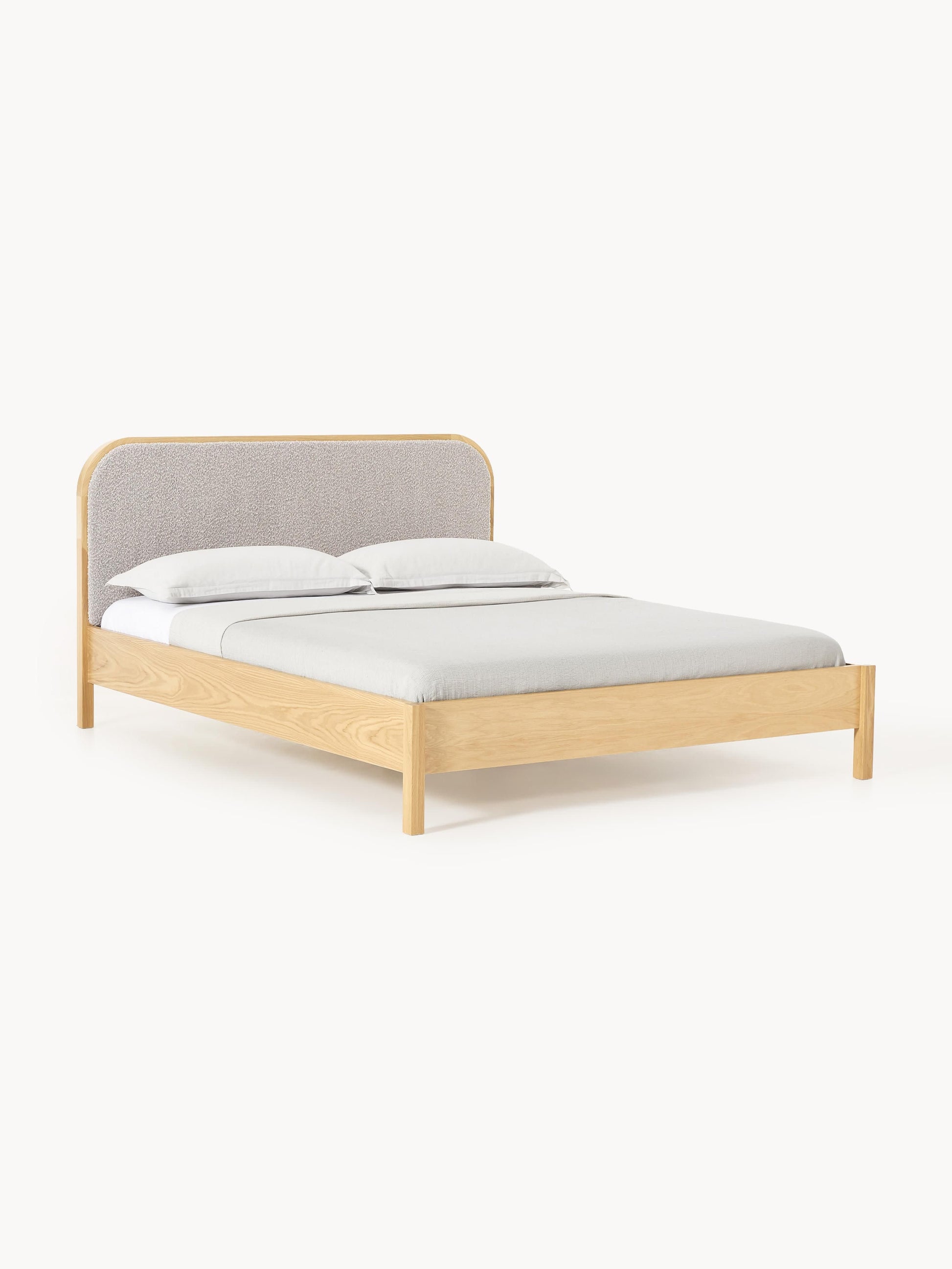 Jonnick Wooden Bed with Bouclé Headboard