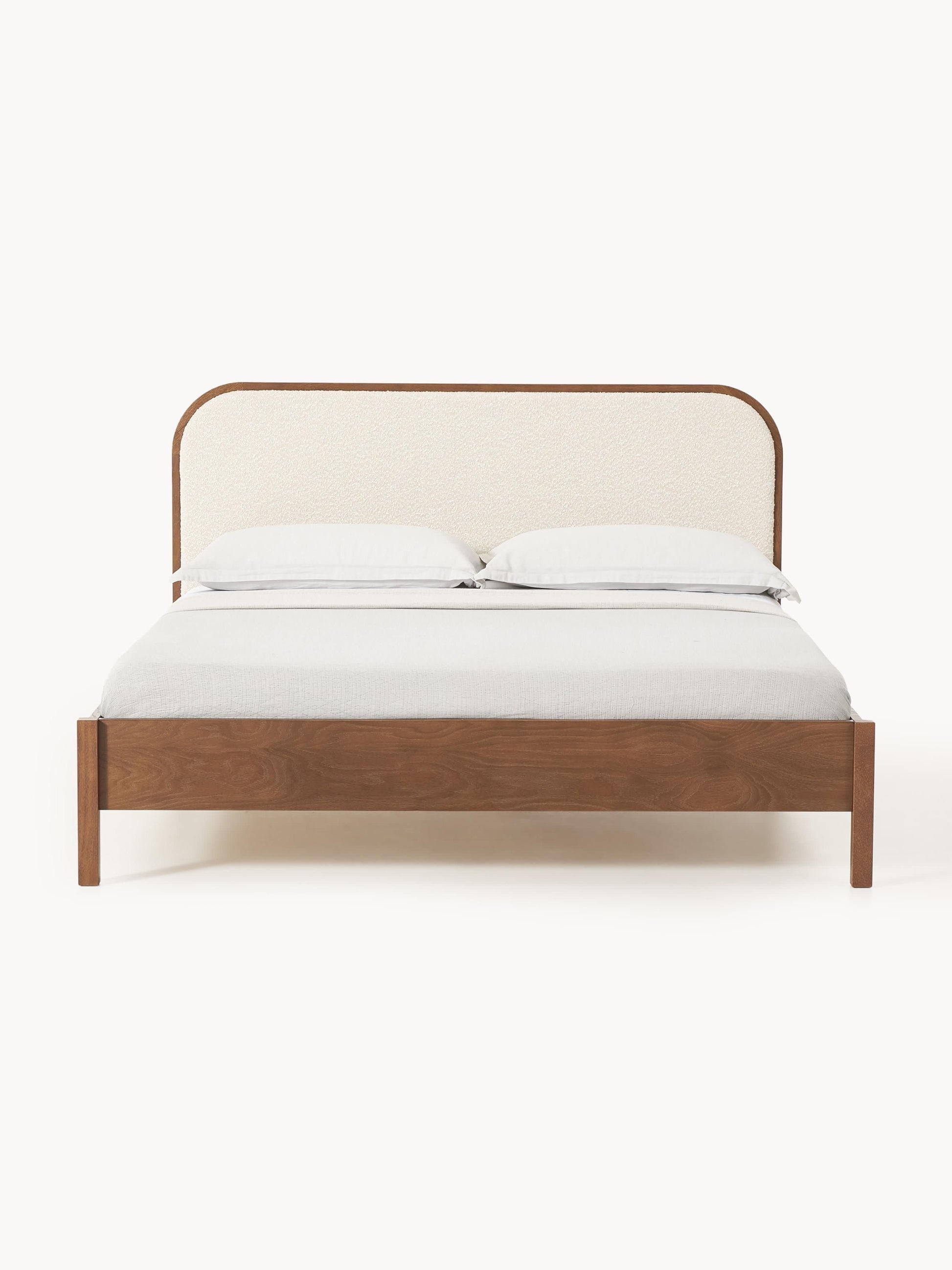 Jonnick Wooden Bed with Bouclé Headboard