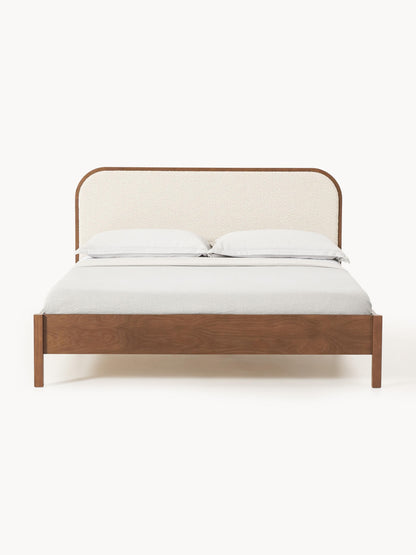Jonnick Wooden Bed with Bouclé Headboard