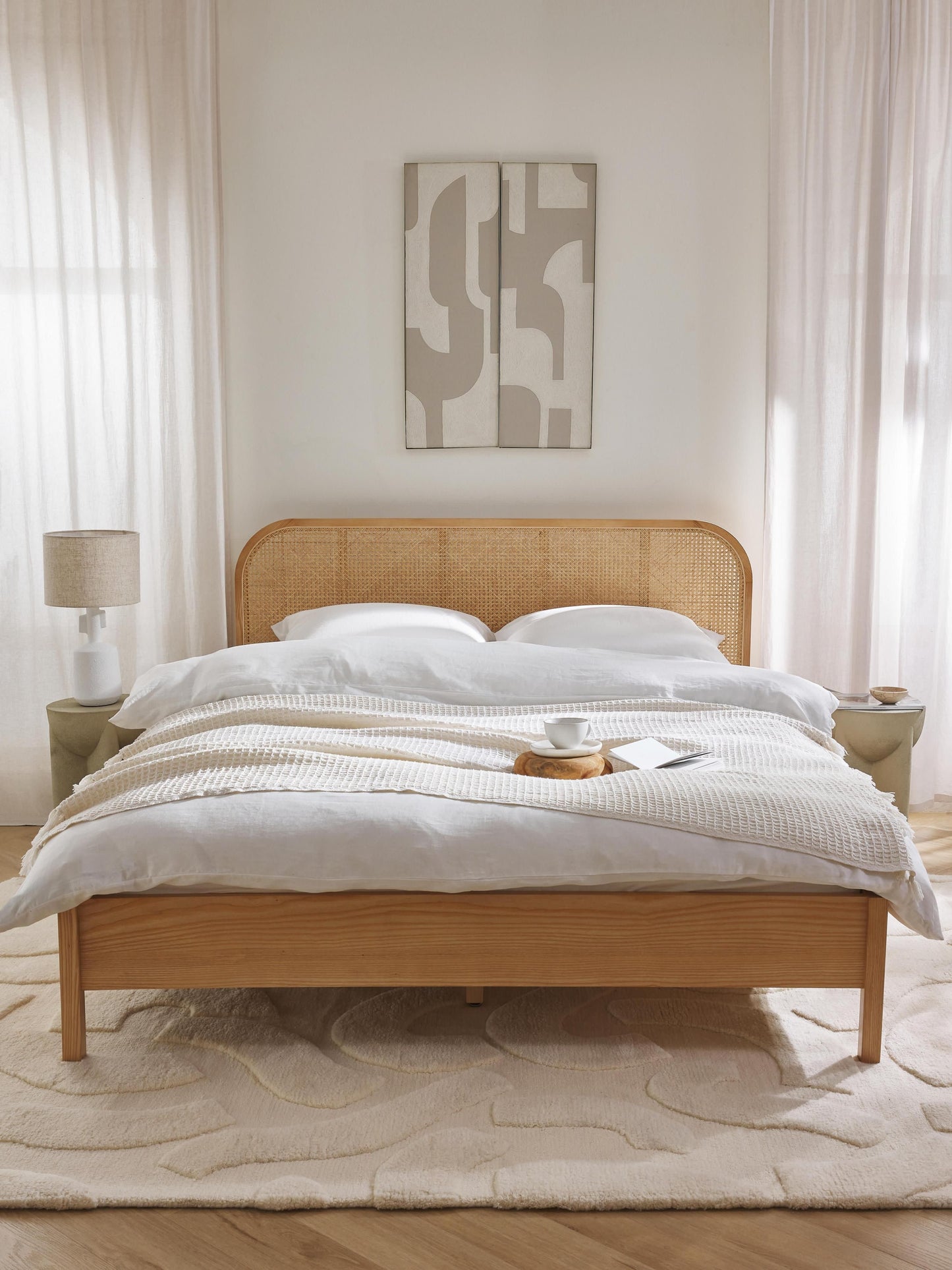Jonnick Wooden Bed with Vienna Cane Headboard