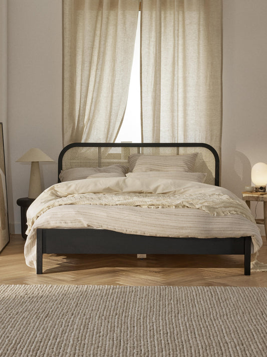 Jonnick Wooden Bed with Vienna Cane Headboard