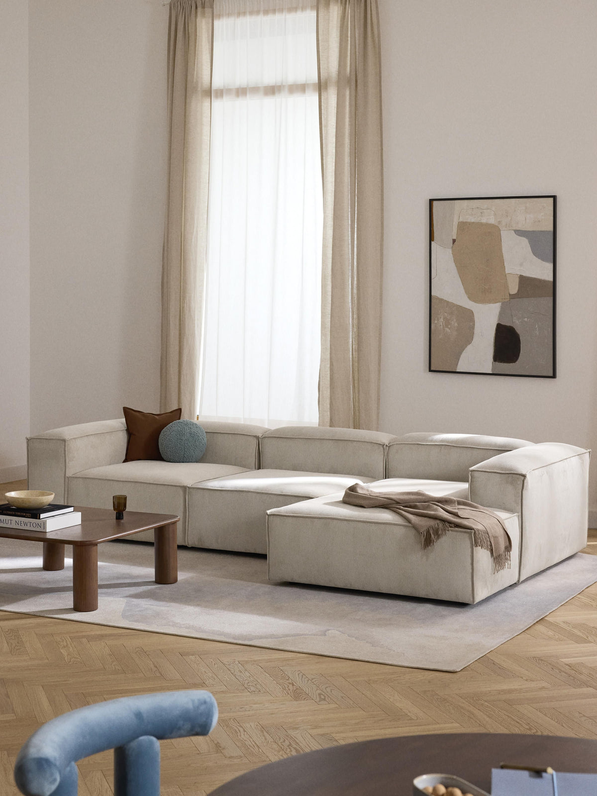 Lennick Modular Corduroy Corner Sofa (4-Seater)