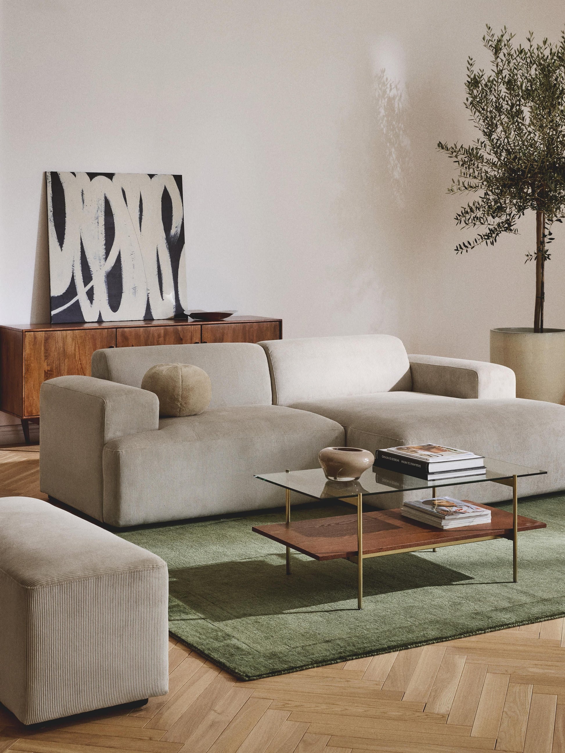Melisa Corner Sofa in Corduroy, 3-Seater