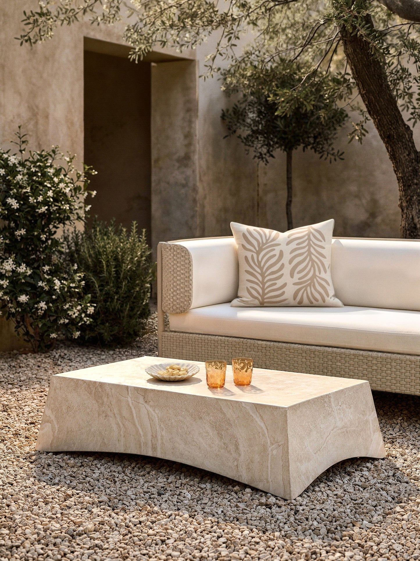Mohara Indoor & Outdoor Coffee Table in Travertine Look, W 120 cm