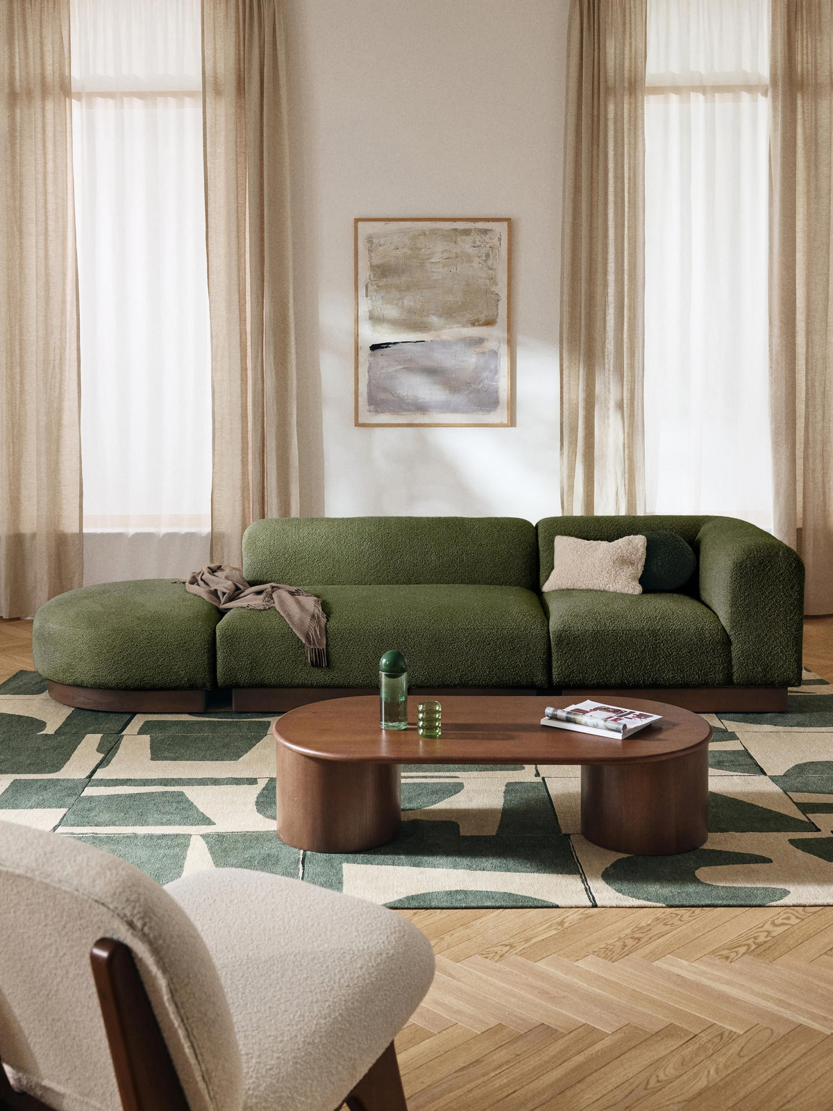 Natera Modular Ottoman in Teddy Bouclé with Stool (Left/Right)