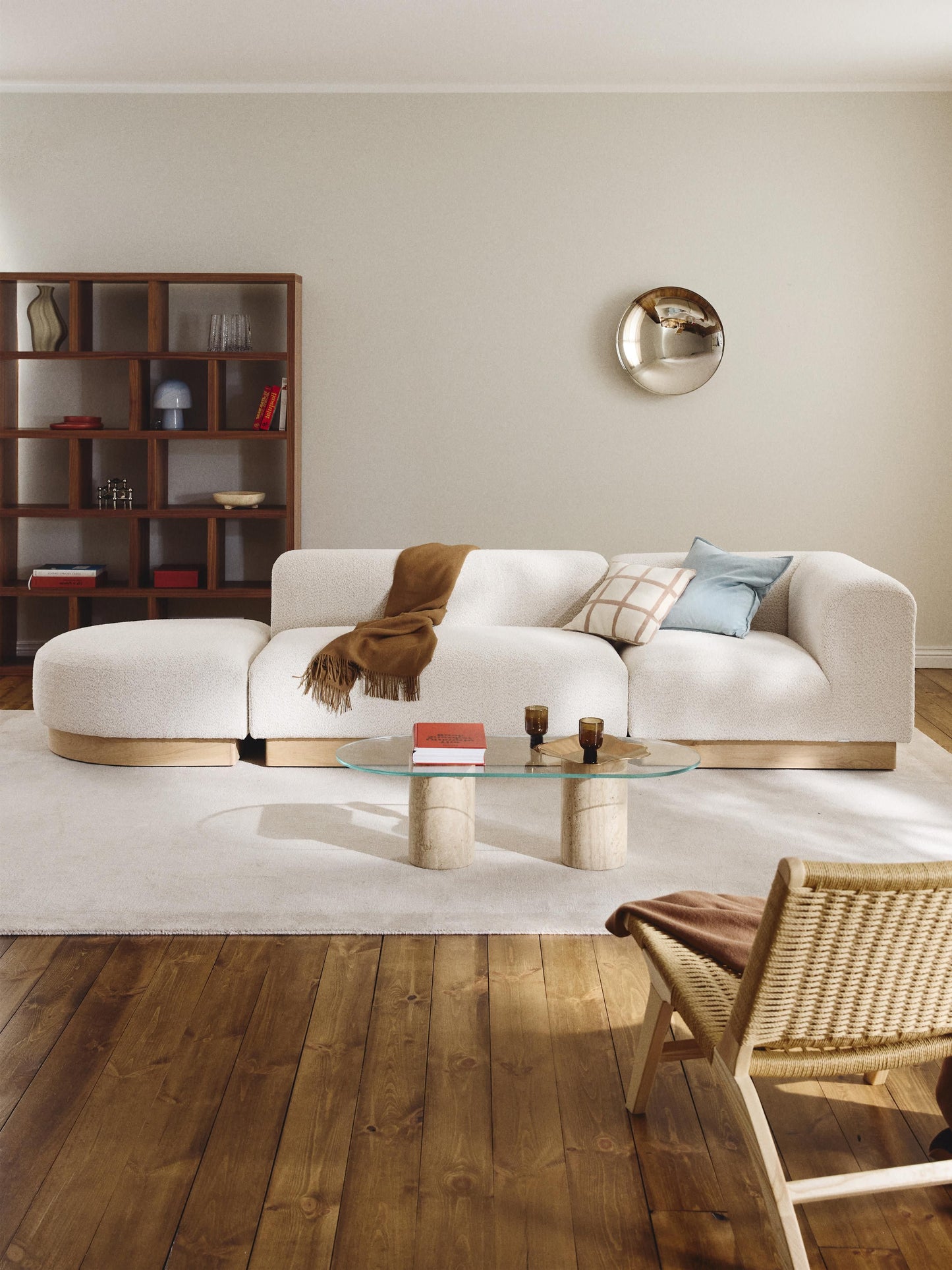 Natera Modular Ottoman in Teddy Bouclé with Stool (Left/Right)