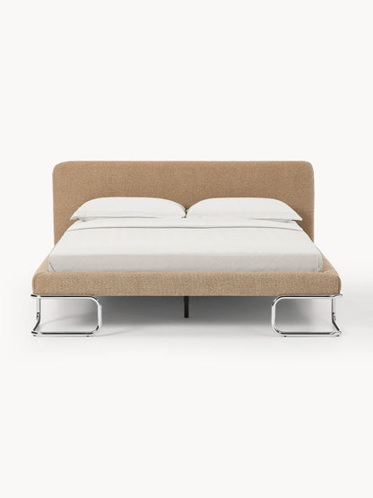 Olinka Bouclé Upholstered Bed with Metal Legs