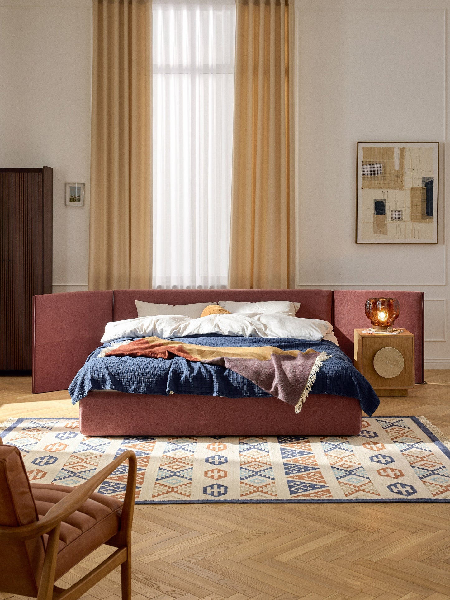 Otinno Upholstered Bed with Folding Headboard