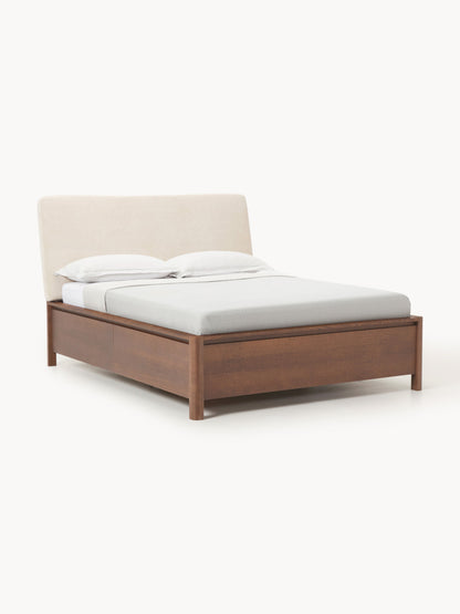 Santeno Wooden Bed with Drawers and Upholstered Headboard