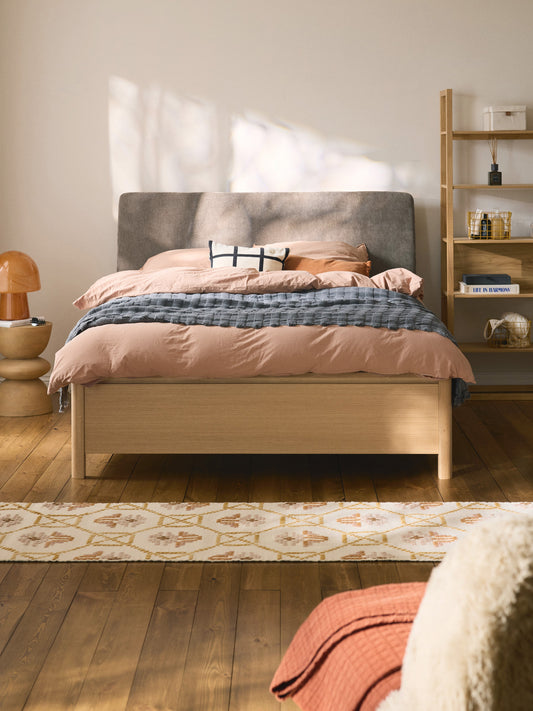 Santeno Wooden Bed with Drawers and Upholstered Headboard