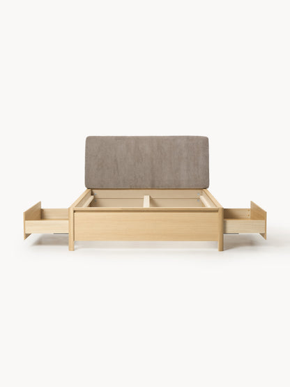 Santeno Wooden Bed with Drawers and Upholstered Headboard