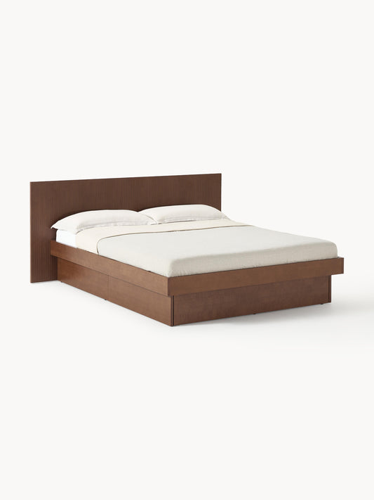 Satorin Wooden Bed with Headboard and Drawers
