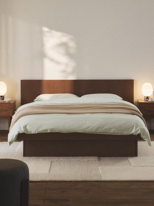 Satorin Wooden Bed with Headboard and Drawers