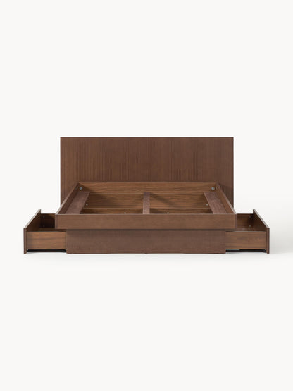 Satorin Wooden Bed with Headboard and Drawers