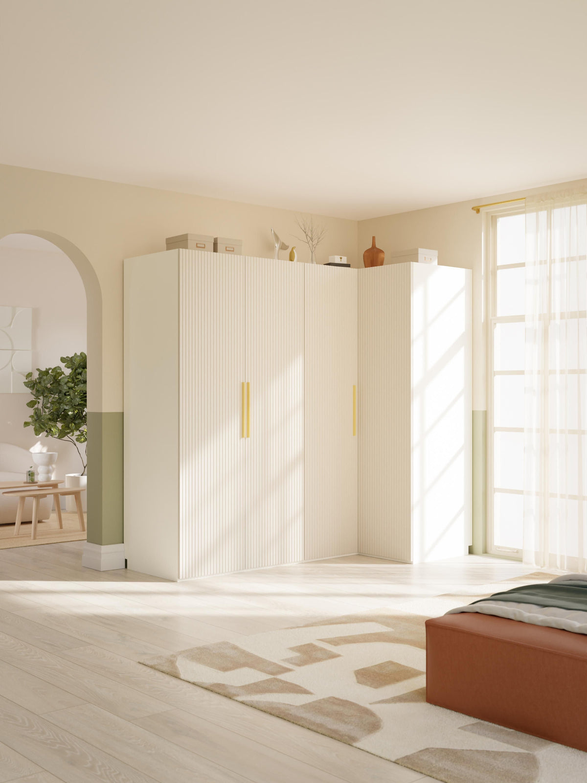 Simonetta Modular Corner Wardrobe, 215 cm Wide, in Various Sizes