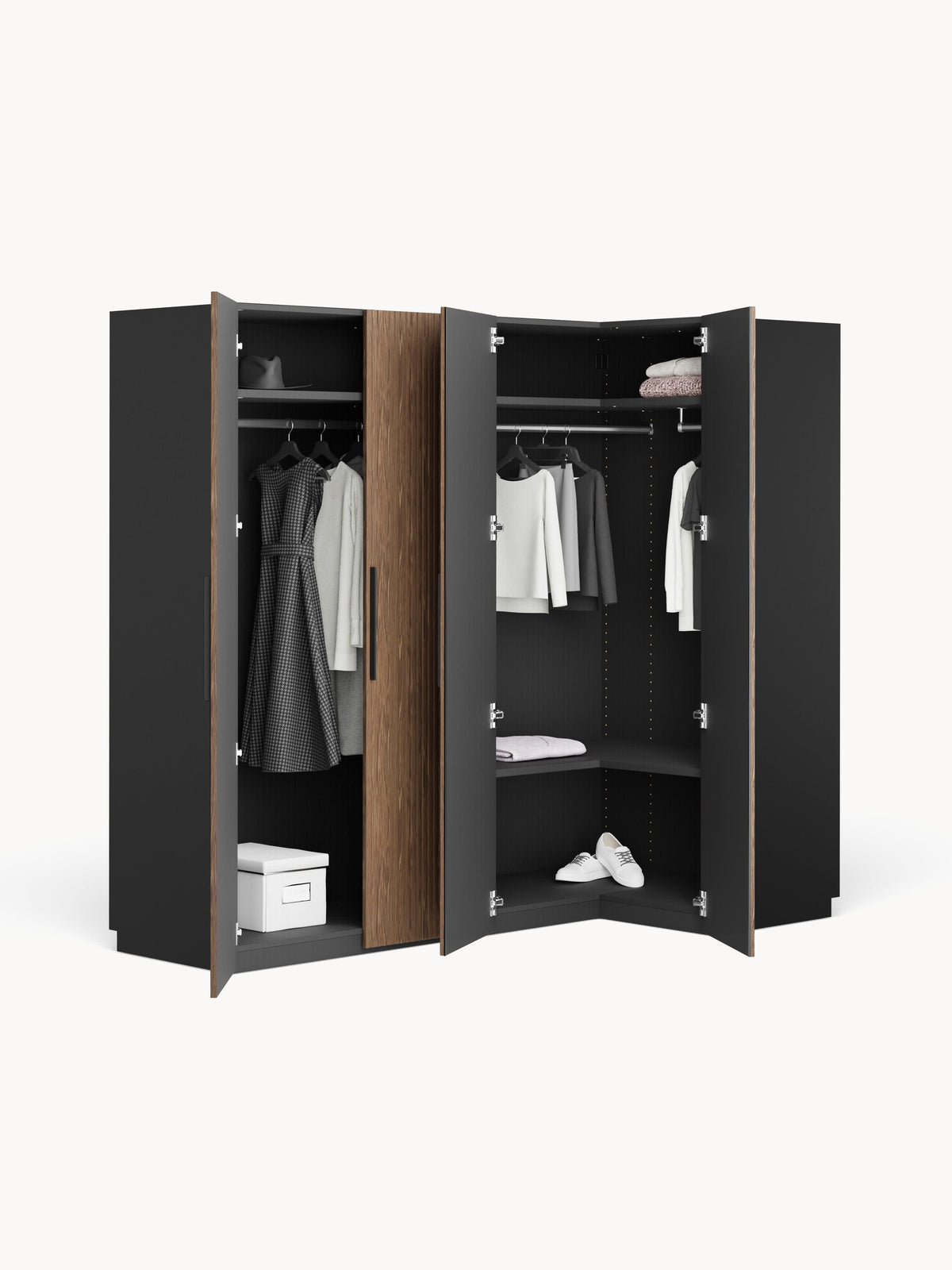 Simonetta Modular Corner Wardrobe, 215 cm Wide, in Various Sizes