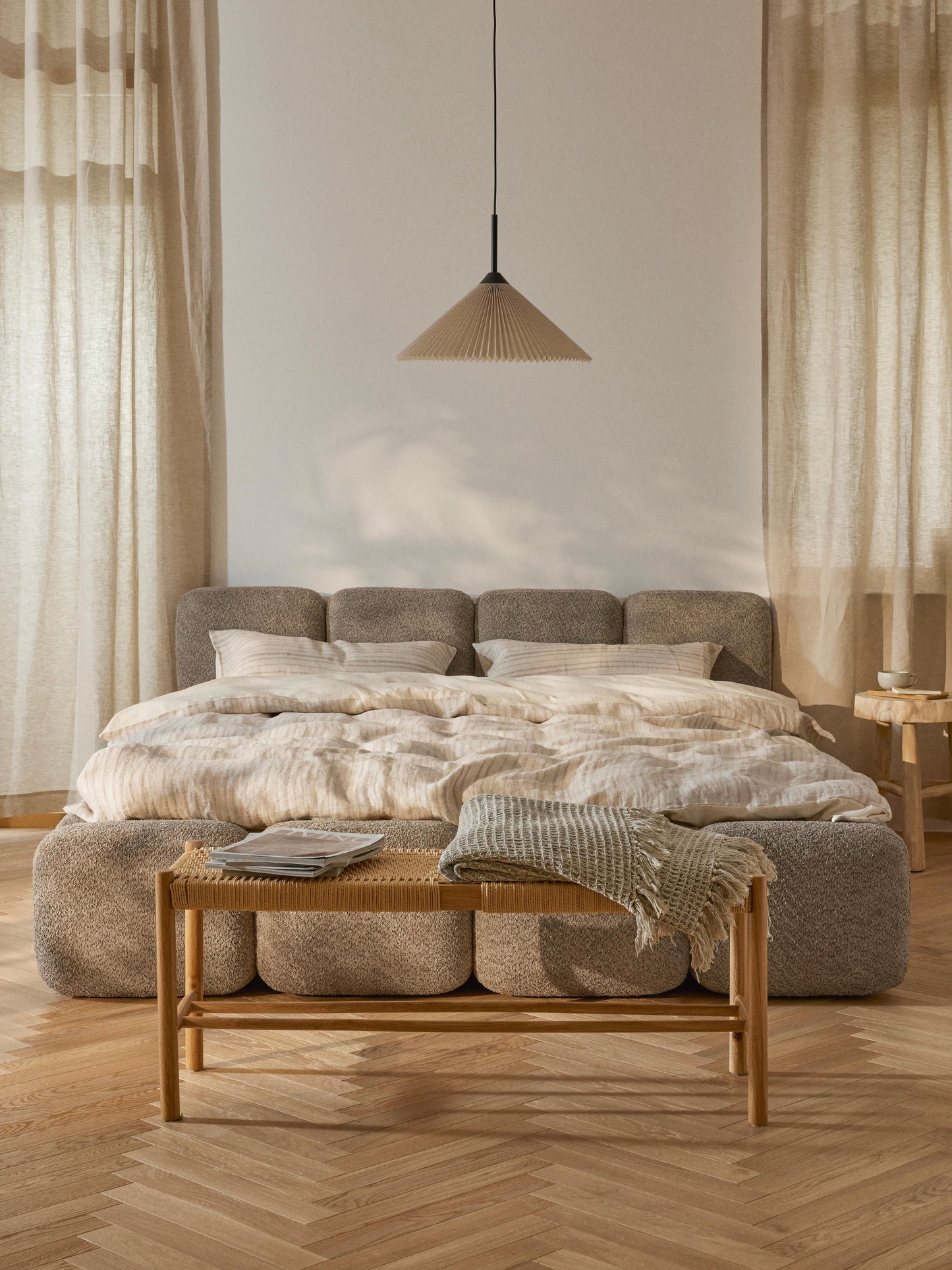 Taylira Upholstered Bed in Teddy Bouclé