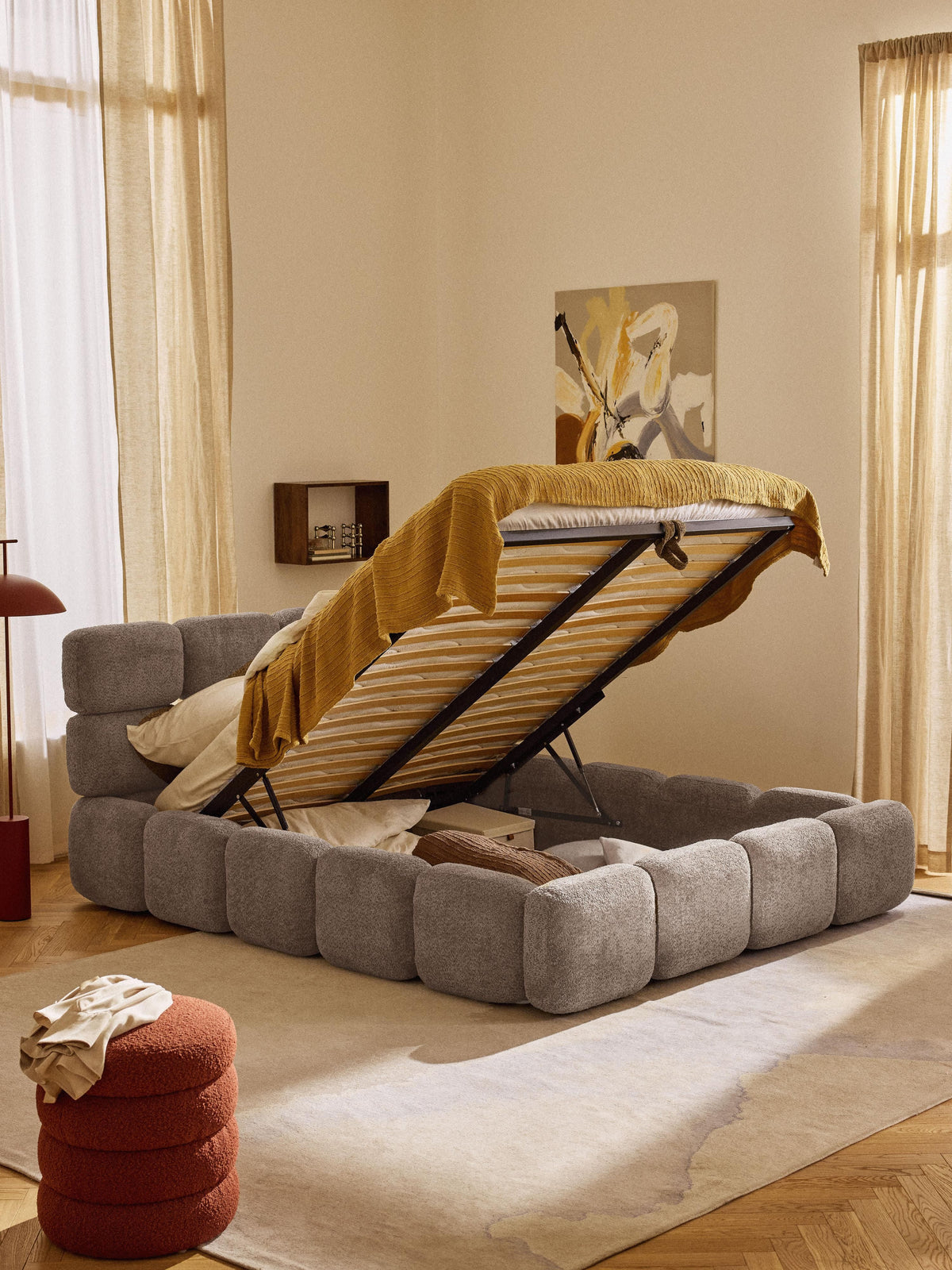 Taylira Upholstered Teddy Bouclé Bed with Storage