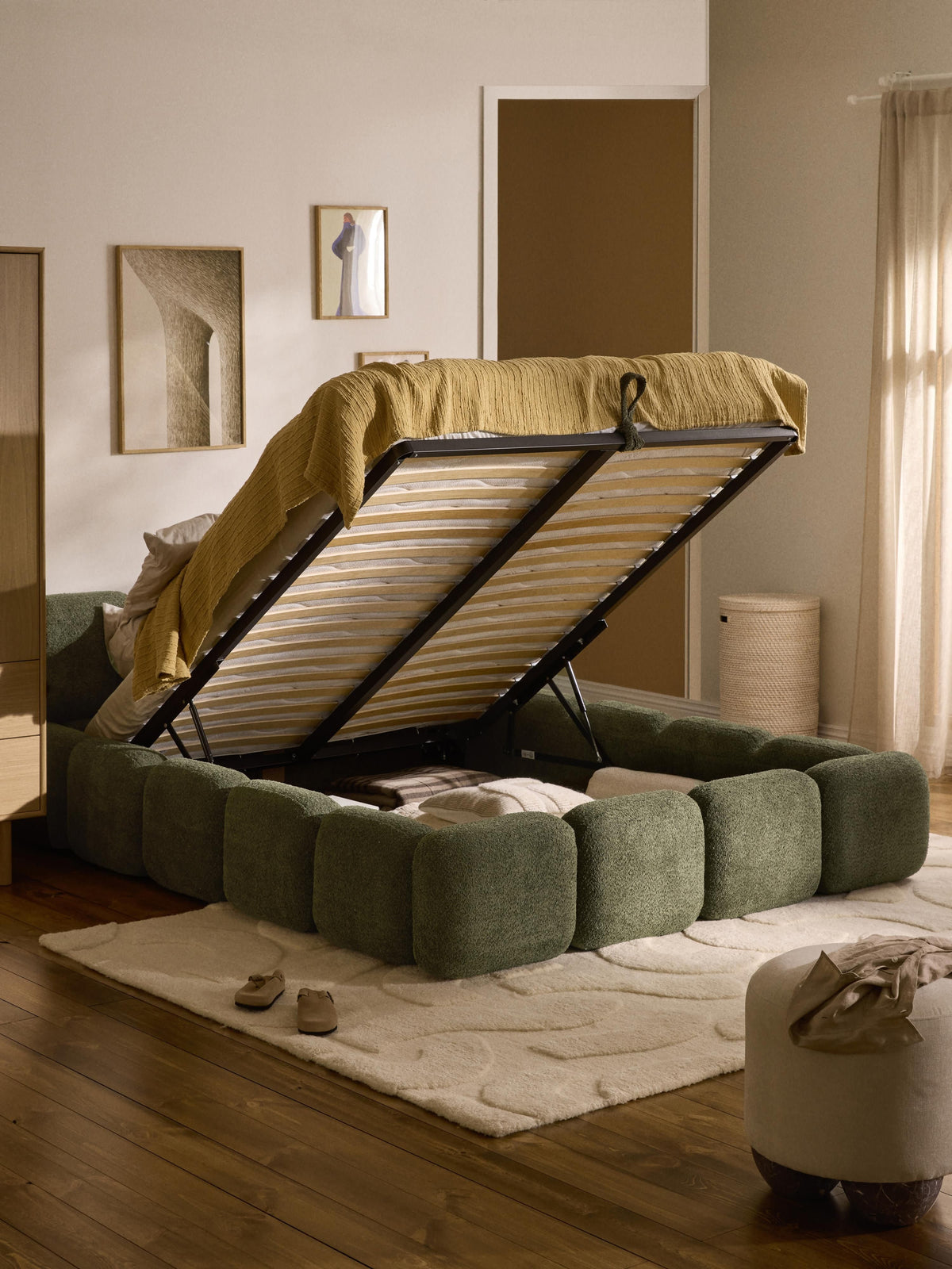 Taylira Upholstered Teddy Bouclé Bed with Storage