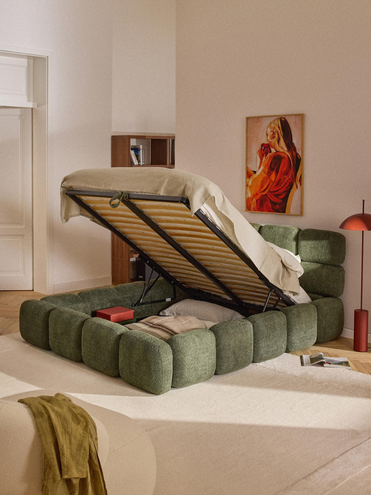 Taylira Upholstered Teddy Bouclé Bed with Storage