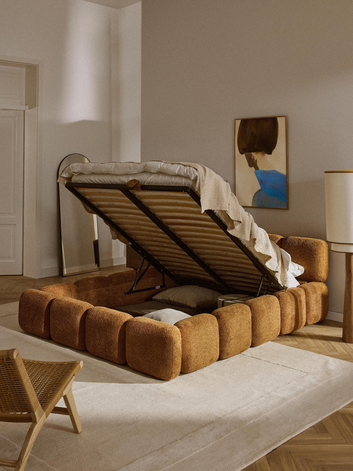 Taylira Upholstered Teddy Bouclé Bed with Storage