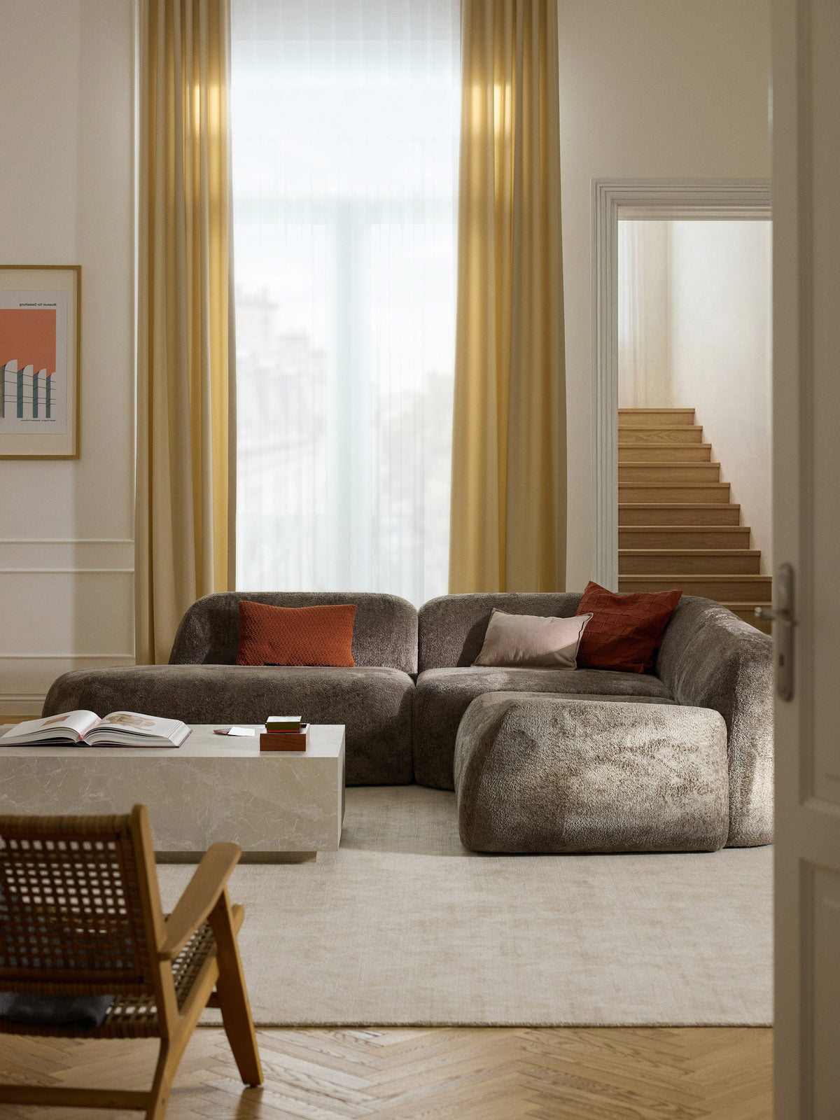 Wolena Modular Teddy Bouclé Corner Sofa with Chaise Longue (4-Seater)